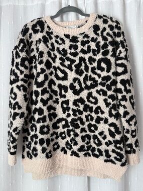 Staccato Cream and Black Leopard Print Crewneck Sweater